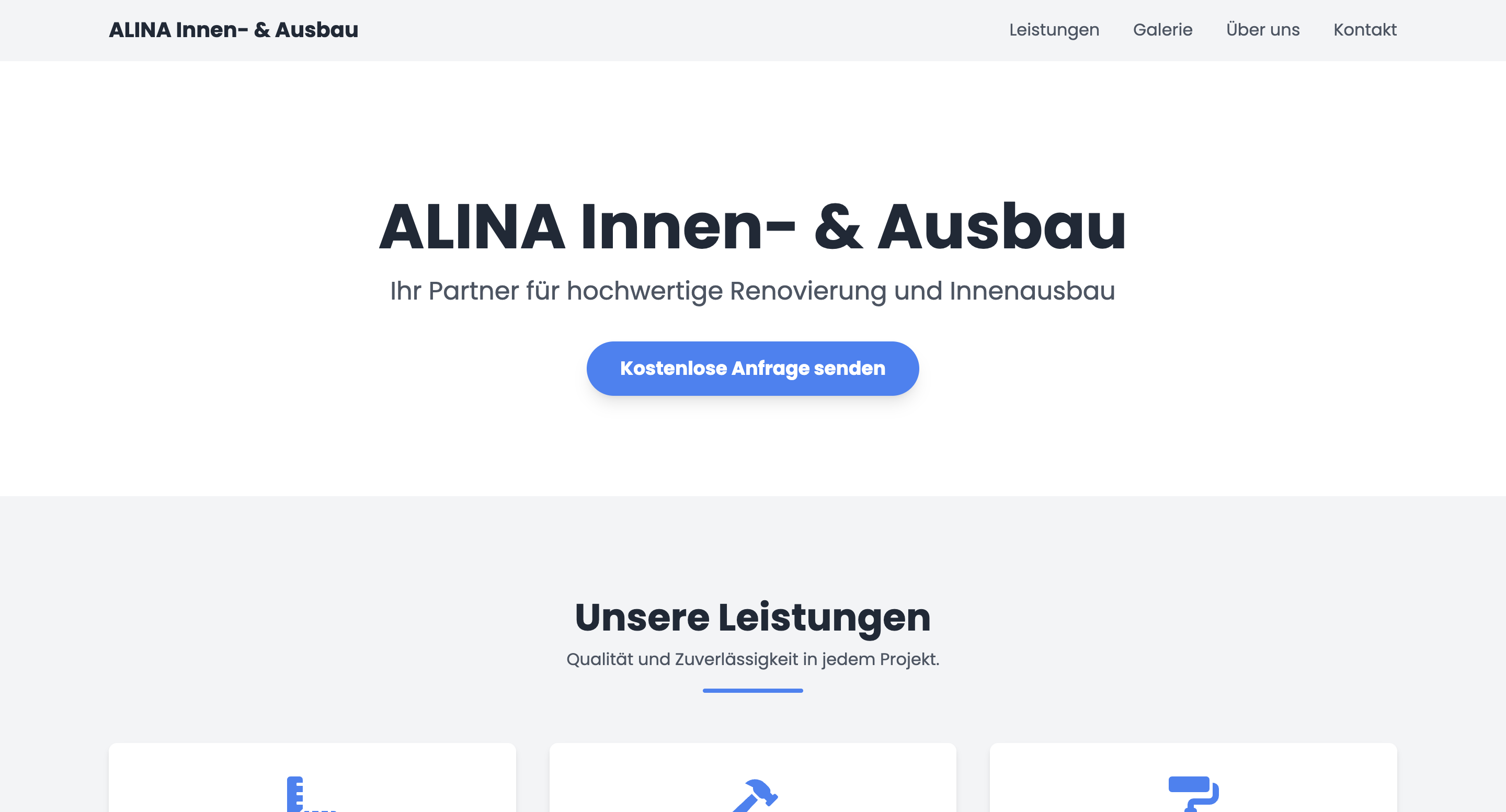 ALINA Innen- und Ausbau landing page ekranı