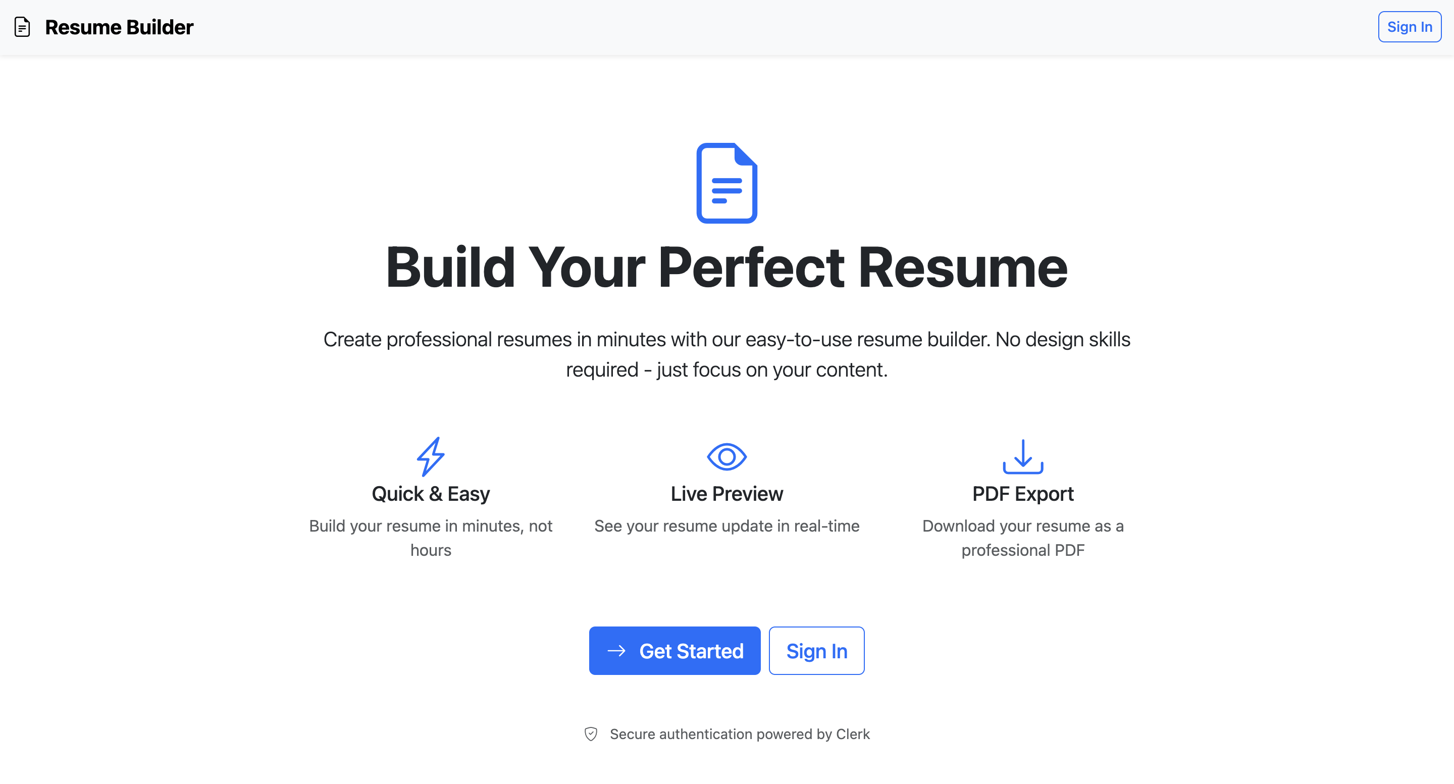 Resume Builder CV oluşturucu ekranı