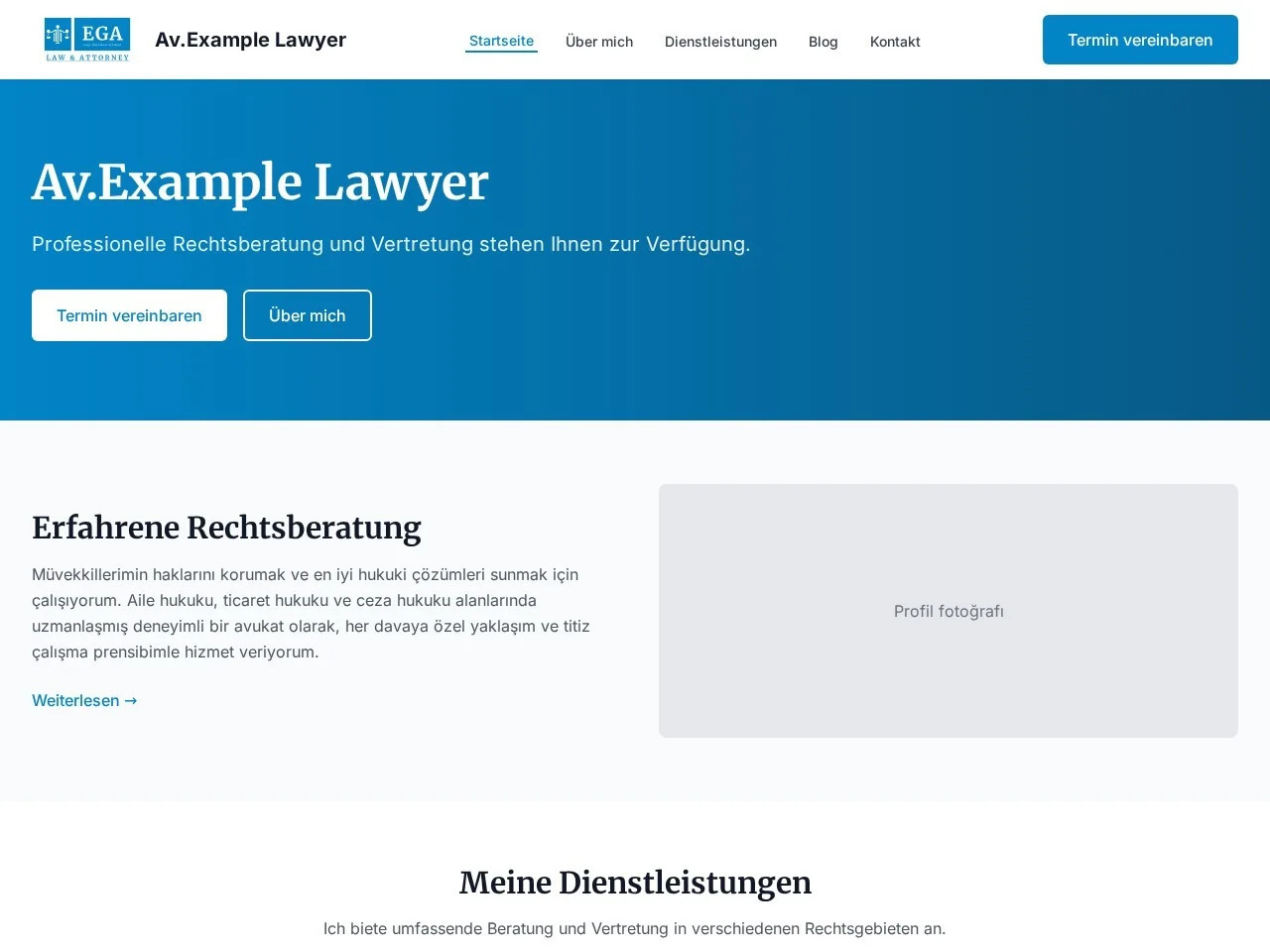 EGA Law hukuk bürosu landing page ekran görüntüsü